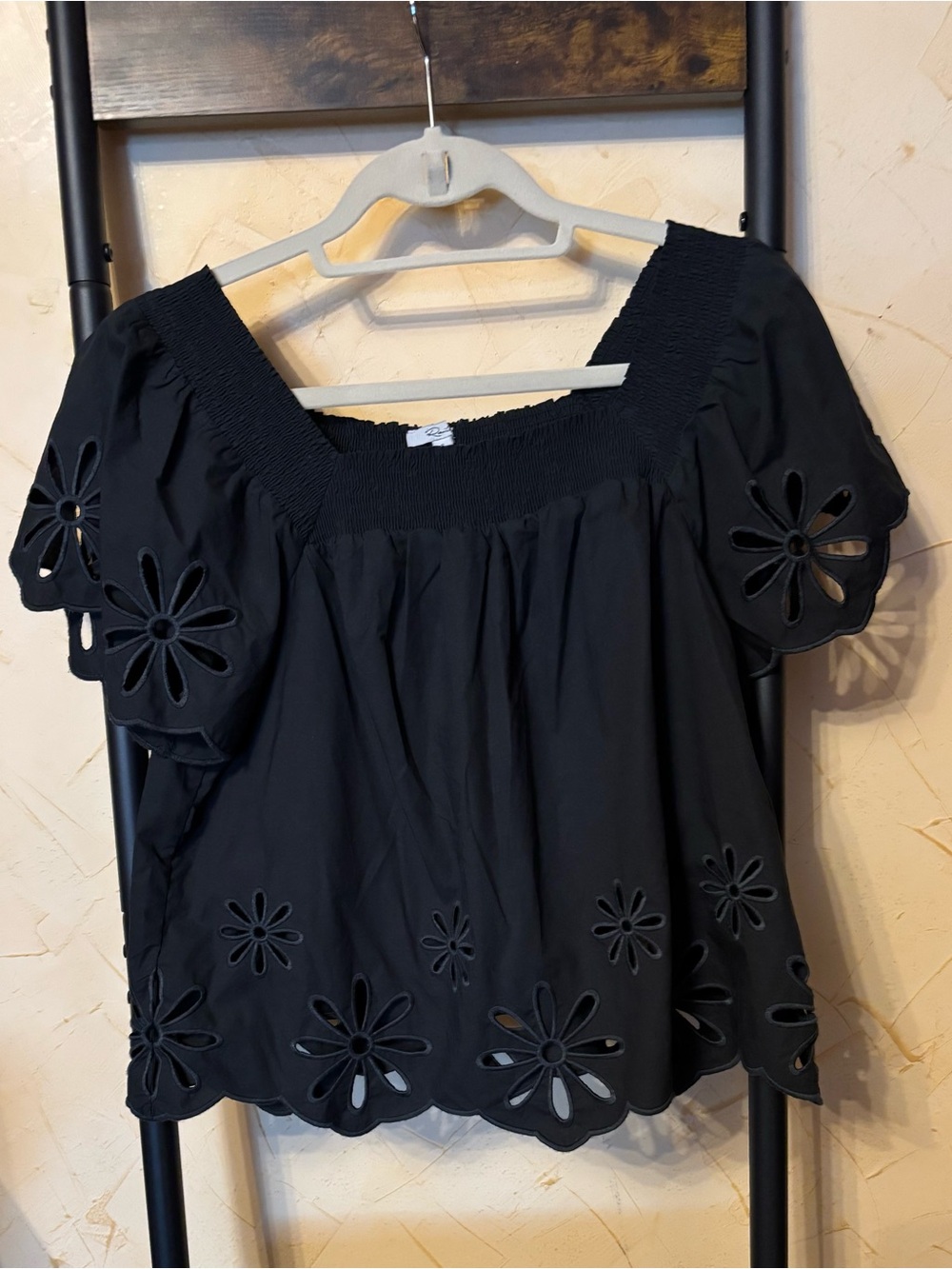 Trina Turk Size S Black Eyelet Square-Neck Women’s Top